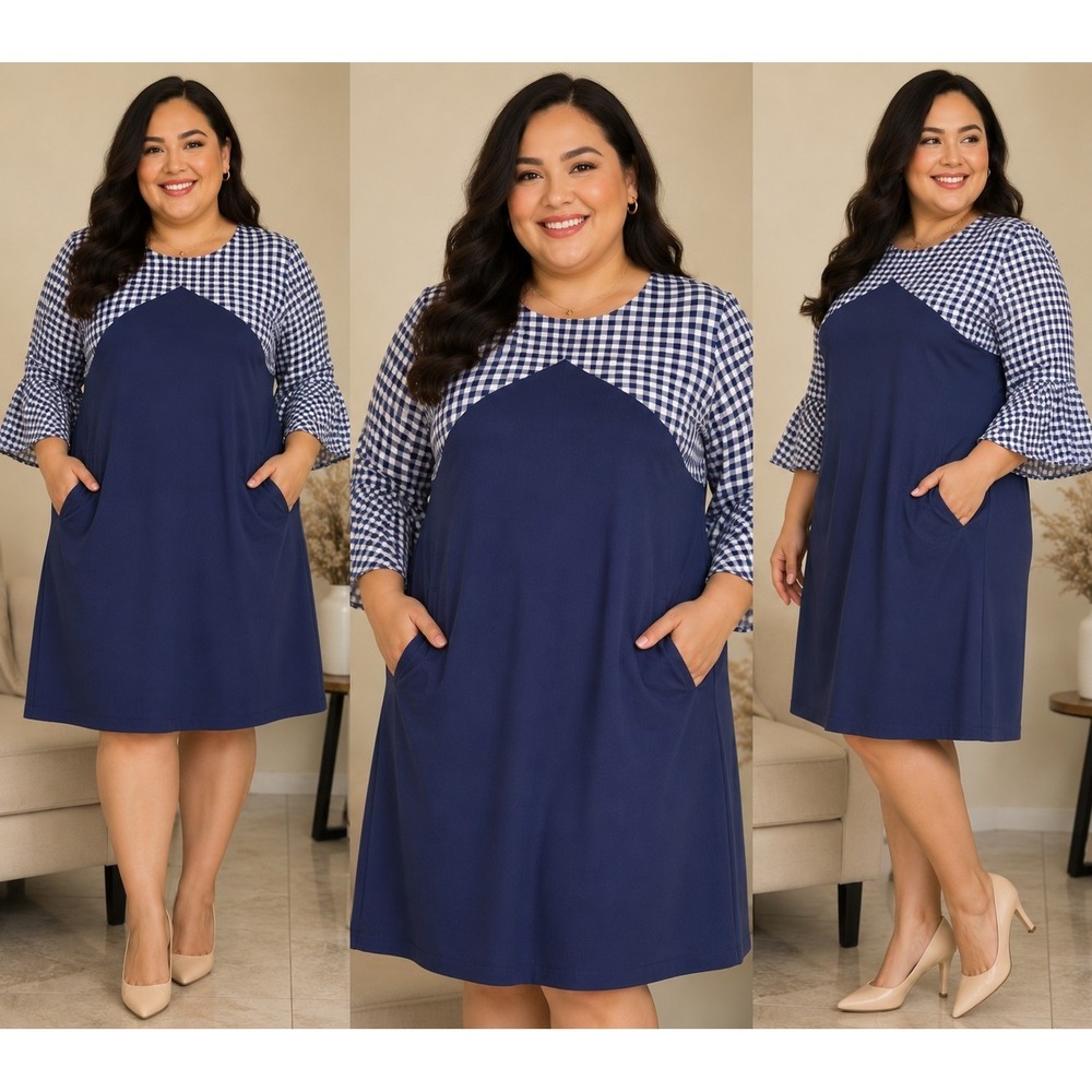 Ryan Michelle Dress Womens 3X Gingham Workwear Girly Brunch